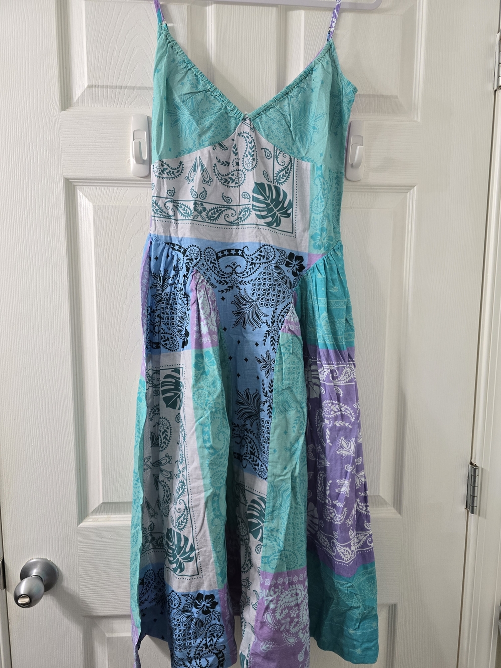 NWOT Free People Patchwork Midi Dress in Aqua, Blue & Lavender - Small